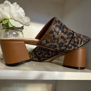 Animal print bling heeled slip ins.  Stunning!